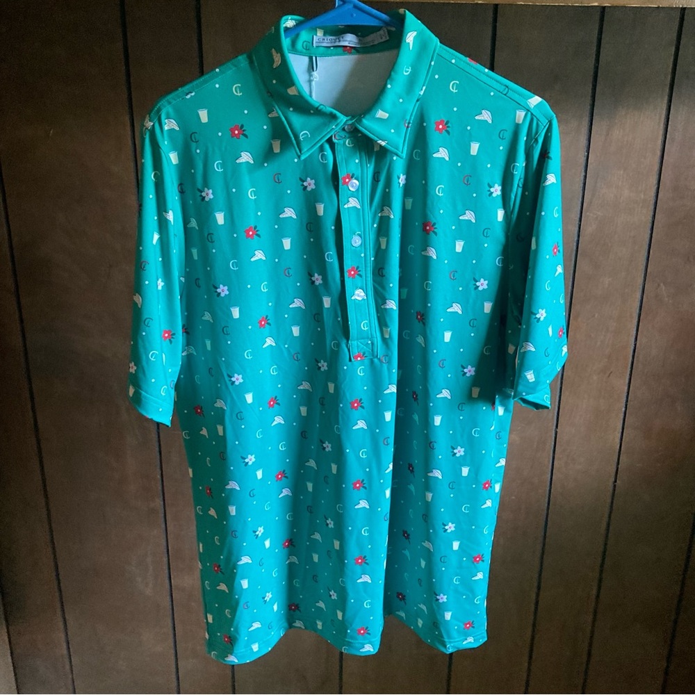 Criquet Golf Polo Shirt Mens M Green Augusta Print Floral Geometric Activewear